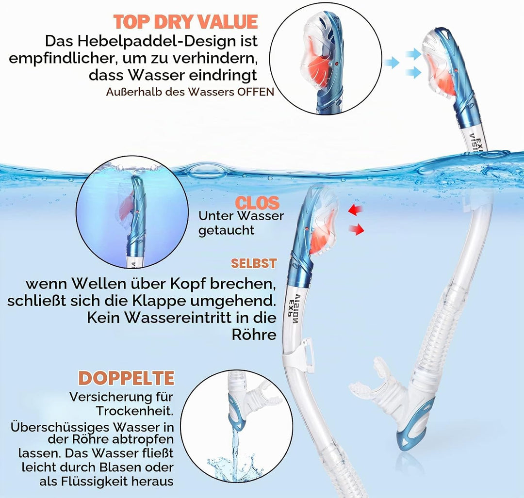 Trockenschnorchel-Set, Pano 3-Fenster-Schnorchelmaske, Anti-Fog-Taucherbrille und Schnorchel, profes