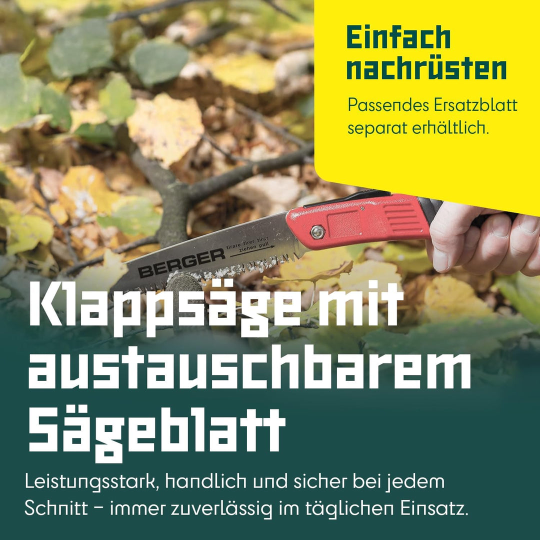 Berger Klappsäge 64650 aus Kohlenstoffstahl mit austauschbarem Sägeblatt, Länge: 18 cm Klappsäge 180