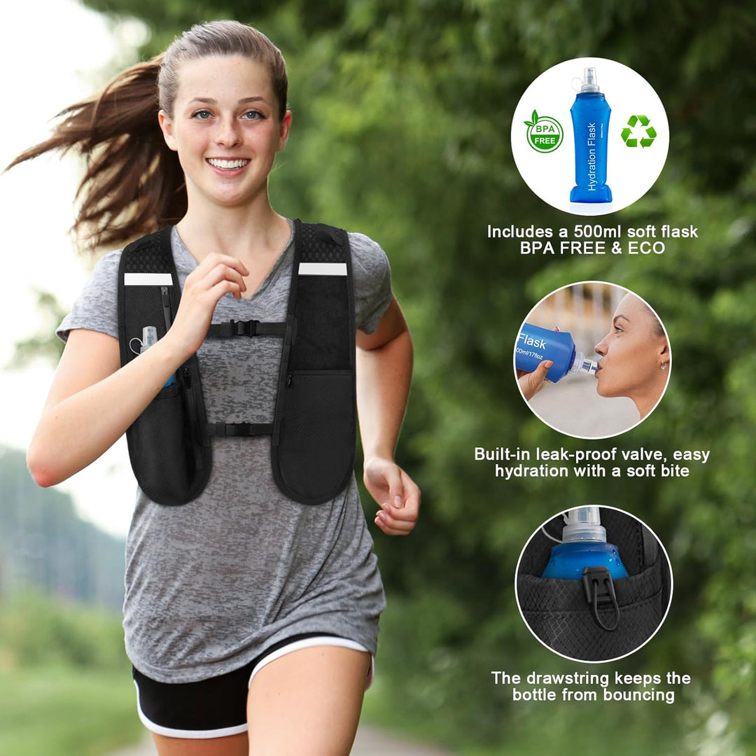 Nextyu Laufweste Damen und Herren, Trinkweste mit Trinkflasche Soft 500ML & Handytasche, Trinkrucksa