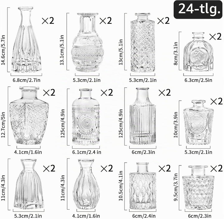 Kleine Glasvase Knospenvase Grosspackung Set mit 24 Mini-Vintage-Blumenflaschen Zarte Glasblumenvase