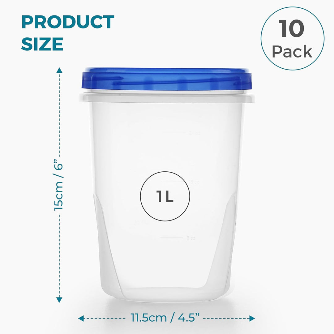 Winter Shore Frischhaltedosen mit Deckel zum Drehen (10er-Pack) - 1 l BPA-Freie Gefrierboxen mit Dec
