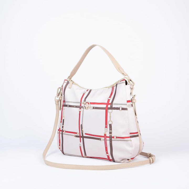 U.S. Polo Assn. - Handtasche Houston Hobo aus Nylon, mit innentasche, für frau Creme-multicolor, Cre