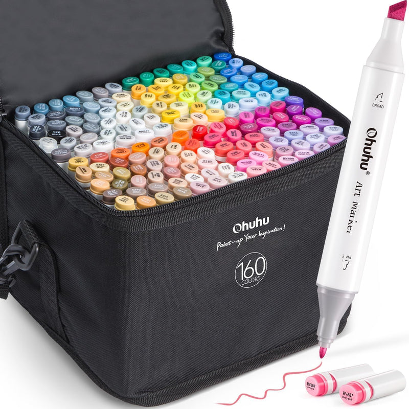 Marker Stifte Set, Ohuhu 160 Farben Stifte Set Permanent Marker Pen Meissel & Feine Verdoppelt Spitz