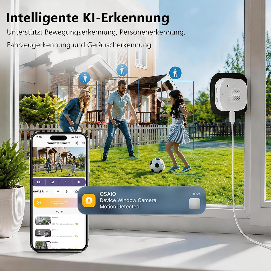 (2 Pack) 2K 3MP Überwachungskamera Innen für Fenster, Fensterkamera mit Farb-Nachtsicht, 5 GHz &amp; 2,4
