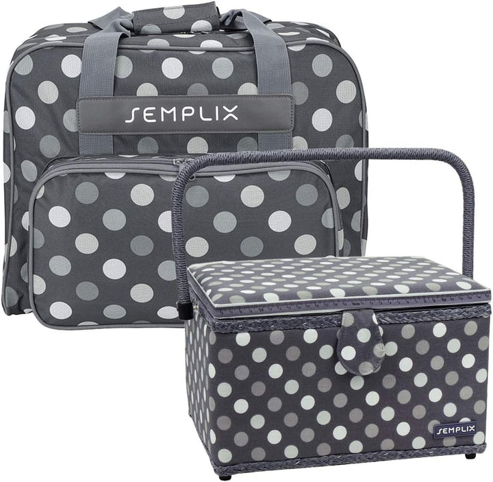 SEMPLIX Bundle Polka Dots Nähmaschinentasche + Nähkorb L (anthrazit/grau)