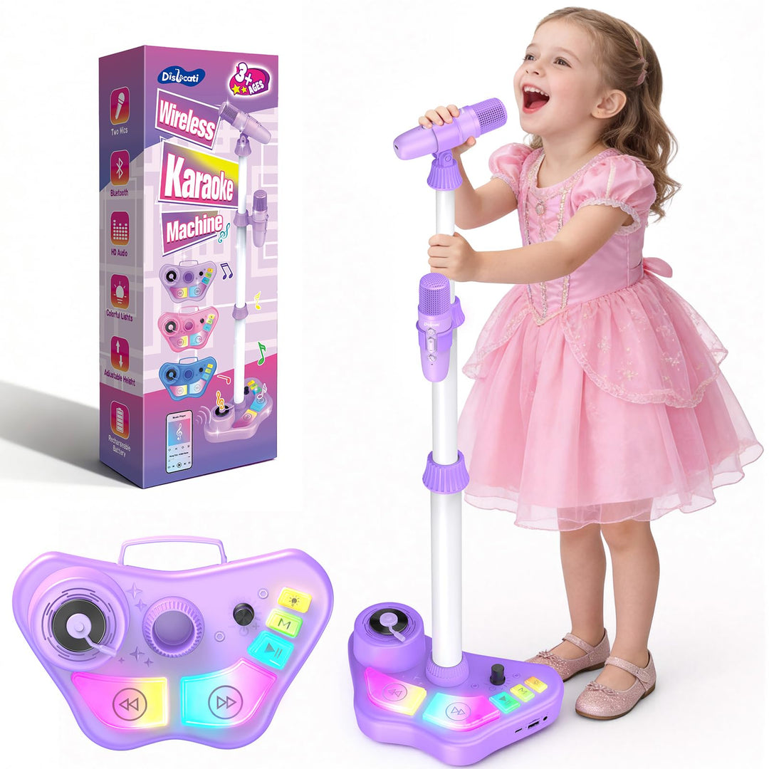 Karaoke Maschine Kinder mit 2 Bluetooth Mikrofon und Verstellbarer Mikrofon Ständer, Geschenk Spielz