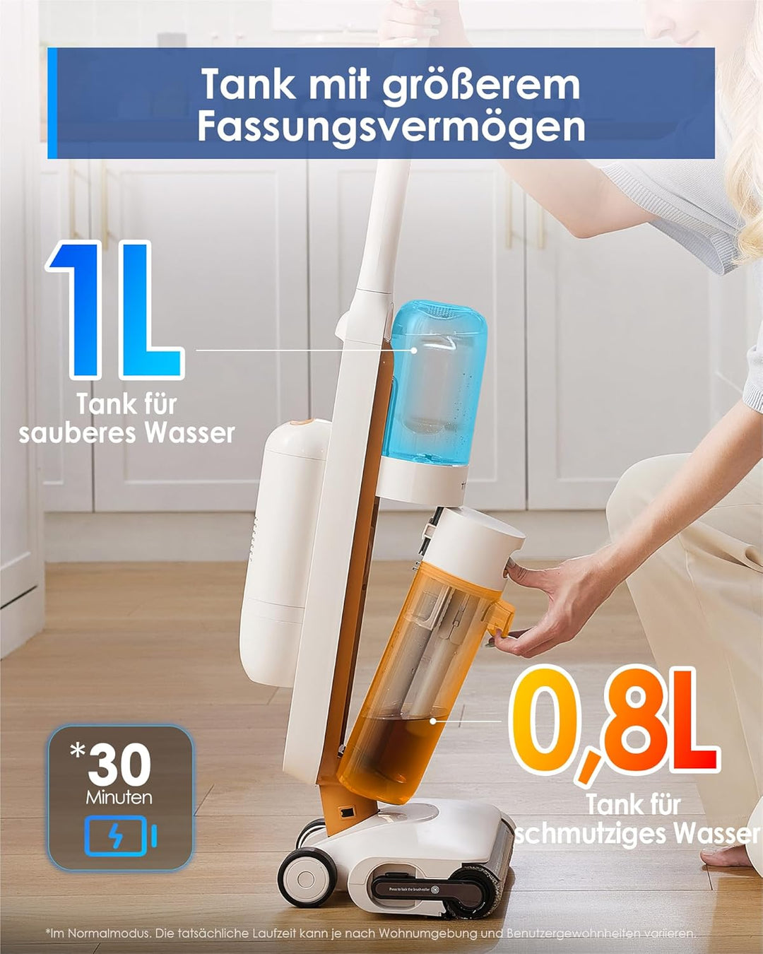 Tineco iFLOOR Y2 Nass Trockensauger, 1L Wassertank, Kantenreinigung, Anti Tangle für Tierhaare, 30mi