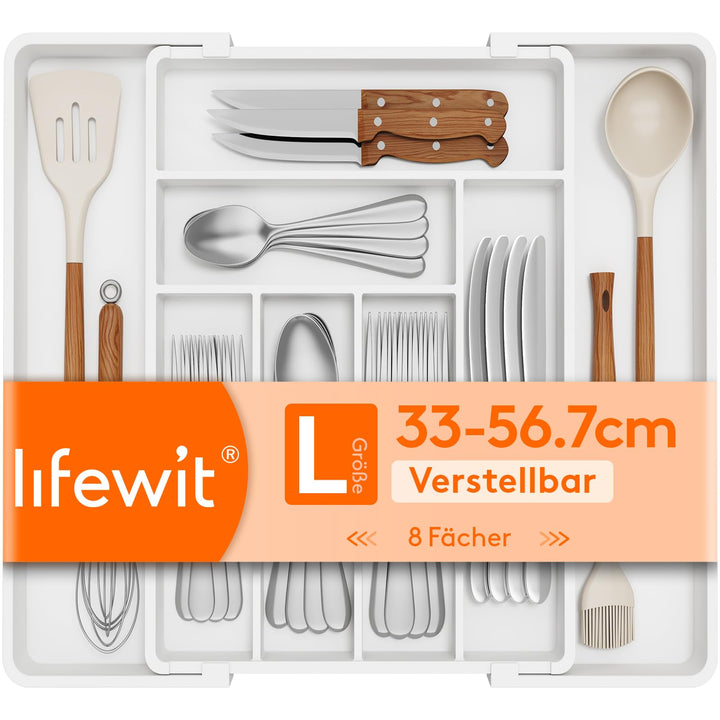 Lifewit Besteckkasten für Schubladen 40 50, verstellbarer Kunststoff Organizer Küche Tiefe 42,4 cm,