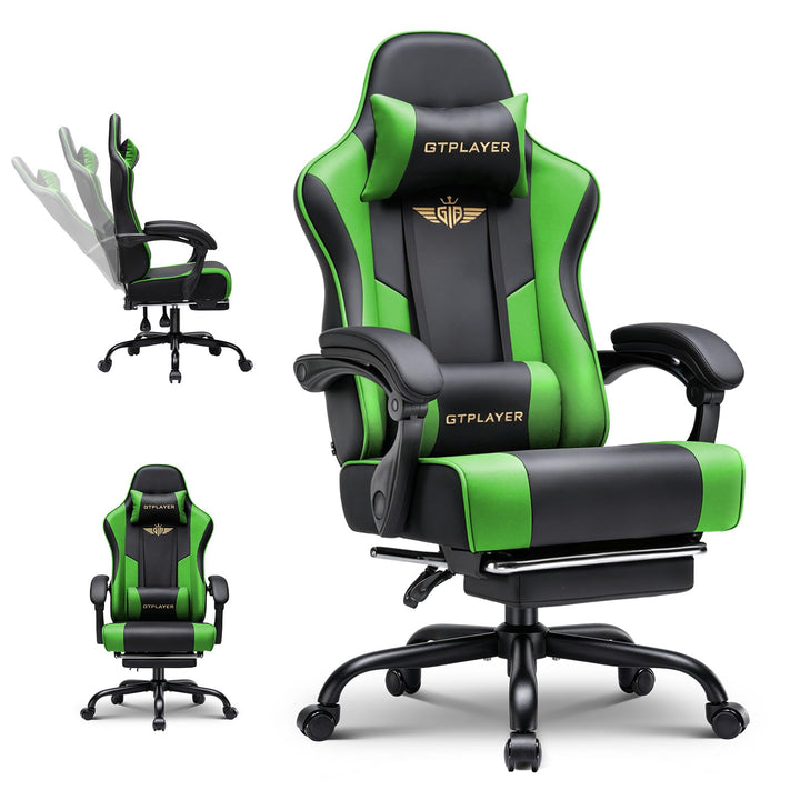 GTPLAYER Gaming Stuhl Chair Gamer Sessel - Ergonomischer Gamer Stuhl mit Fussstütze Kopfstütze und L