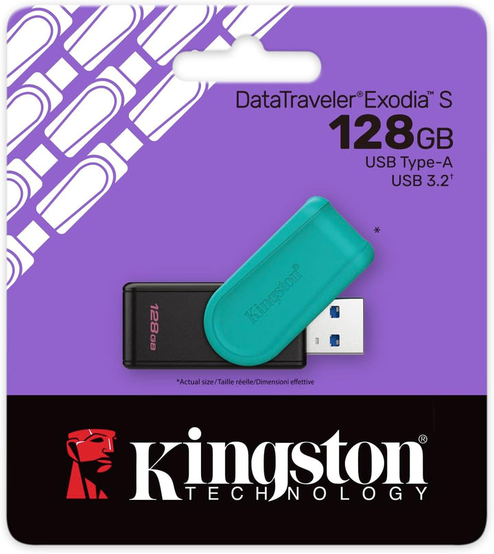 Kingston DataTraveler Exodia S USB-Stick - 128GB - USB 3.2 Gen 1 - USB Type A - Schwarz/Türkis - DTX
