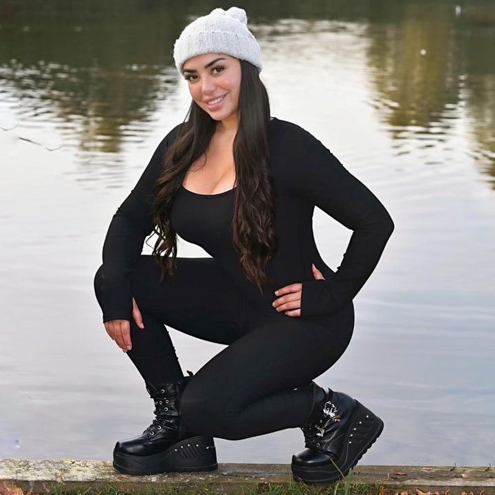 SHAPERIN Damen Jumpsuit Yoga Langarm Trainingsanzüge Hohe Taille Sportkleidung Damen Set Bodycon Bod