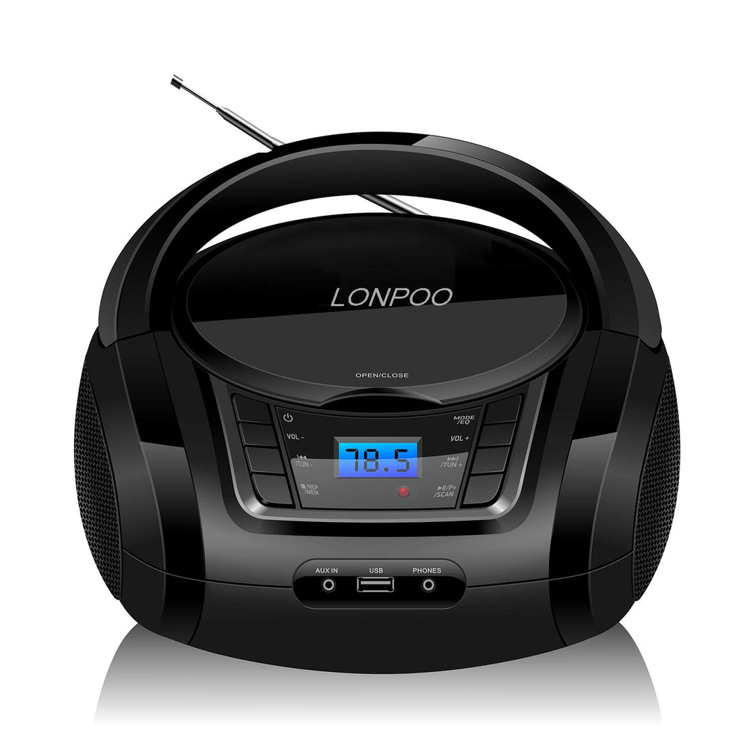 Tragbarer CD-Player Boombox mit FM-Radio/Bluetooth/USB/AUX-Eingang | 3,5 mm MIC & Kopfhöreranschluss