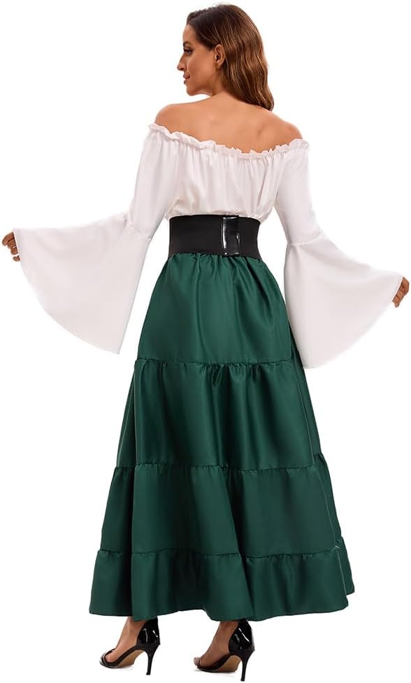 Damen Retro Mittelalter Kleid mit Trompetenärmel, Mittelalterliche Viktorianischen Königin Kleider R
