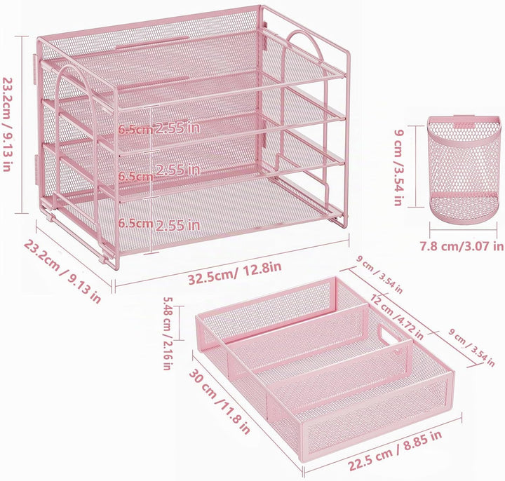 Marbrasse Schreibtisch Organizer Tablett,4 Ebenen Papier Briefablage Organizer mit Schublade und 2 S