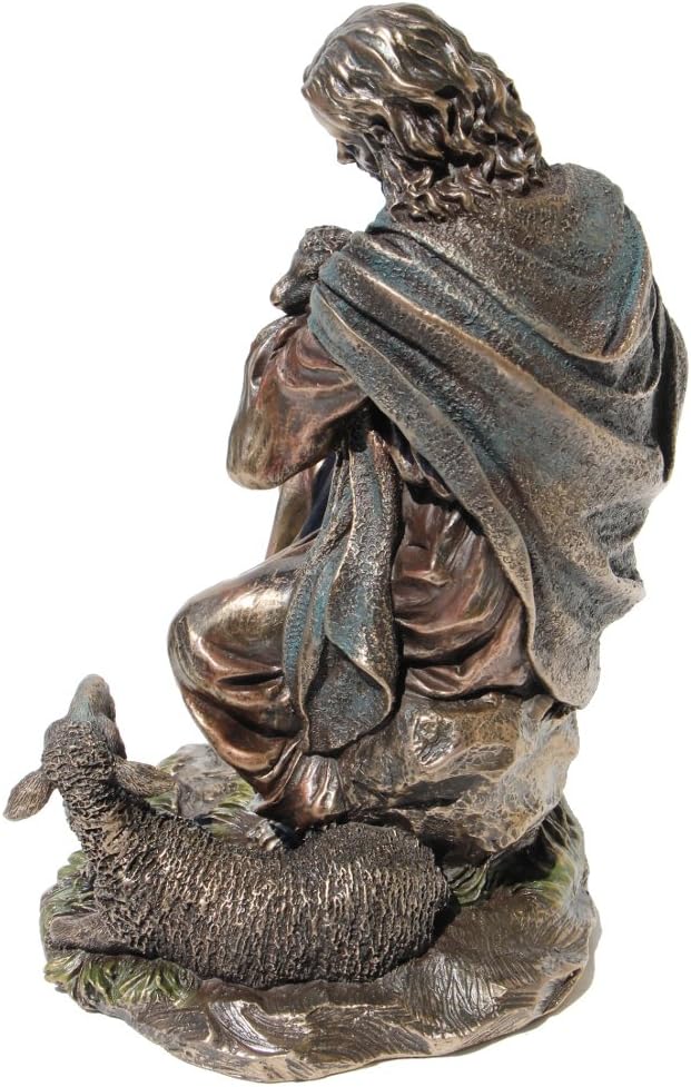 Bronzefigur, Jesus hält ein Baby-Lamm, 22,6 cm