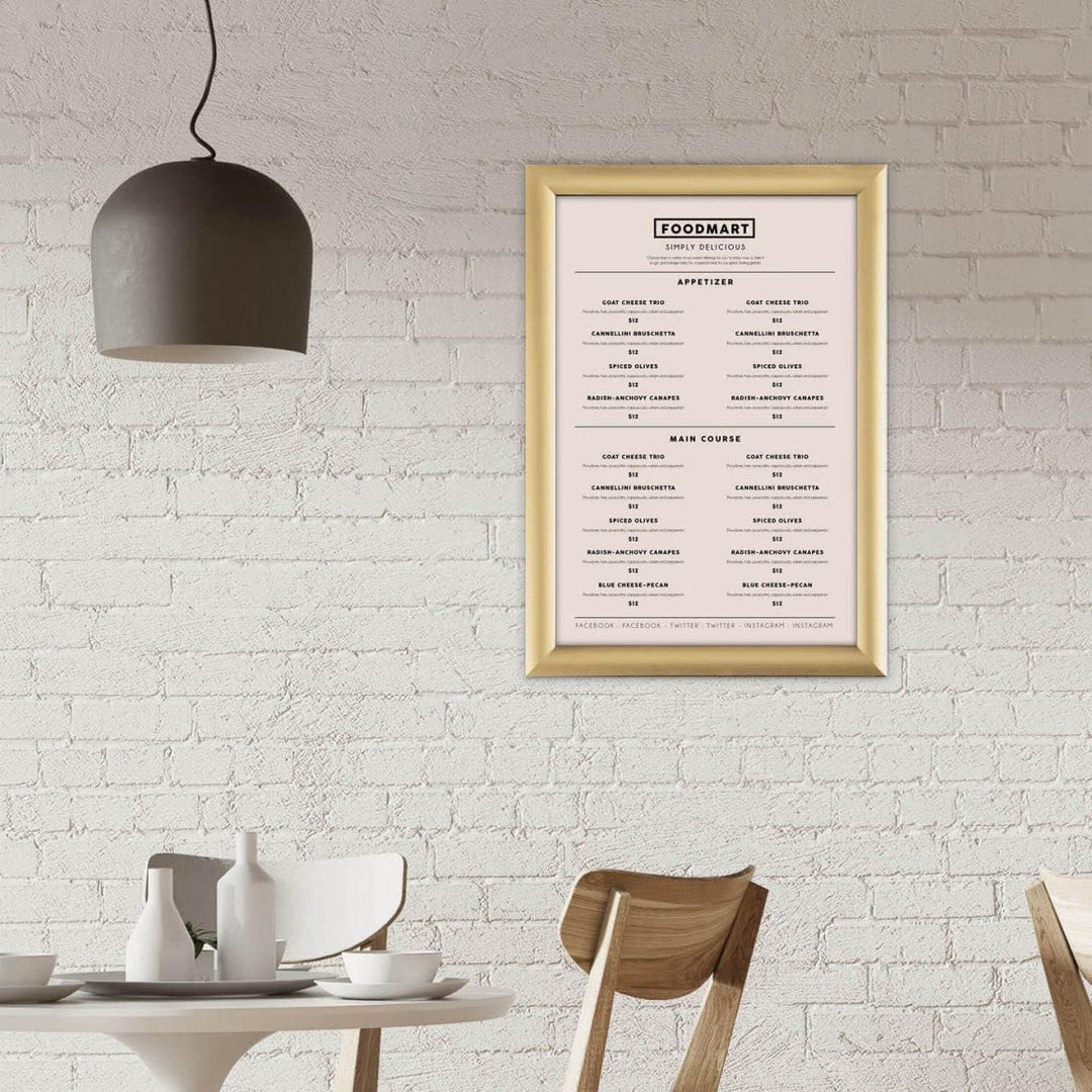 Europel leichte Klapprahmen DIN A3, Easy-Click System, Profil 25x11 mm, Farbe Gold, eloxierte Alumin