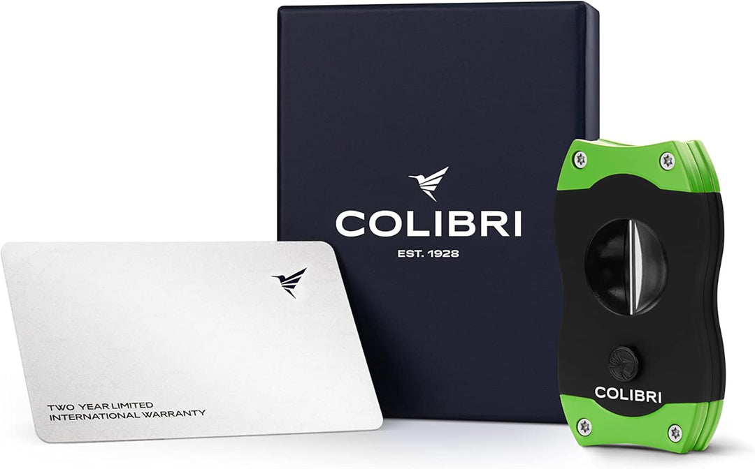 Colibri V-Cut Zigarrenschneider | Schwarz Mit Blauakzenten | Federauslöser | Tiefer 7mm V-Schnitt |