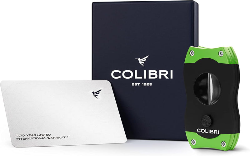 Colibri V-Cut Zigarrenschneider | Schwarz Mit Blauakzenten | Federauslöser | Tiefer 7mm V-Schnitt |
