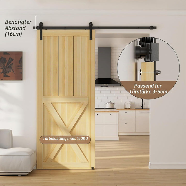 TSMST 183cm Schiebetürsystem Komplett-Set für Schiebetüren mit Bodenführung Schwarz Schienen-Kit Pas