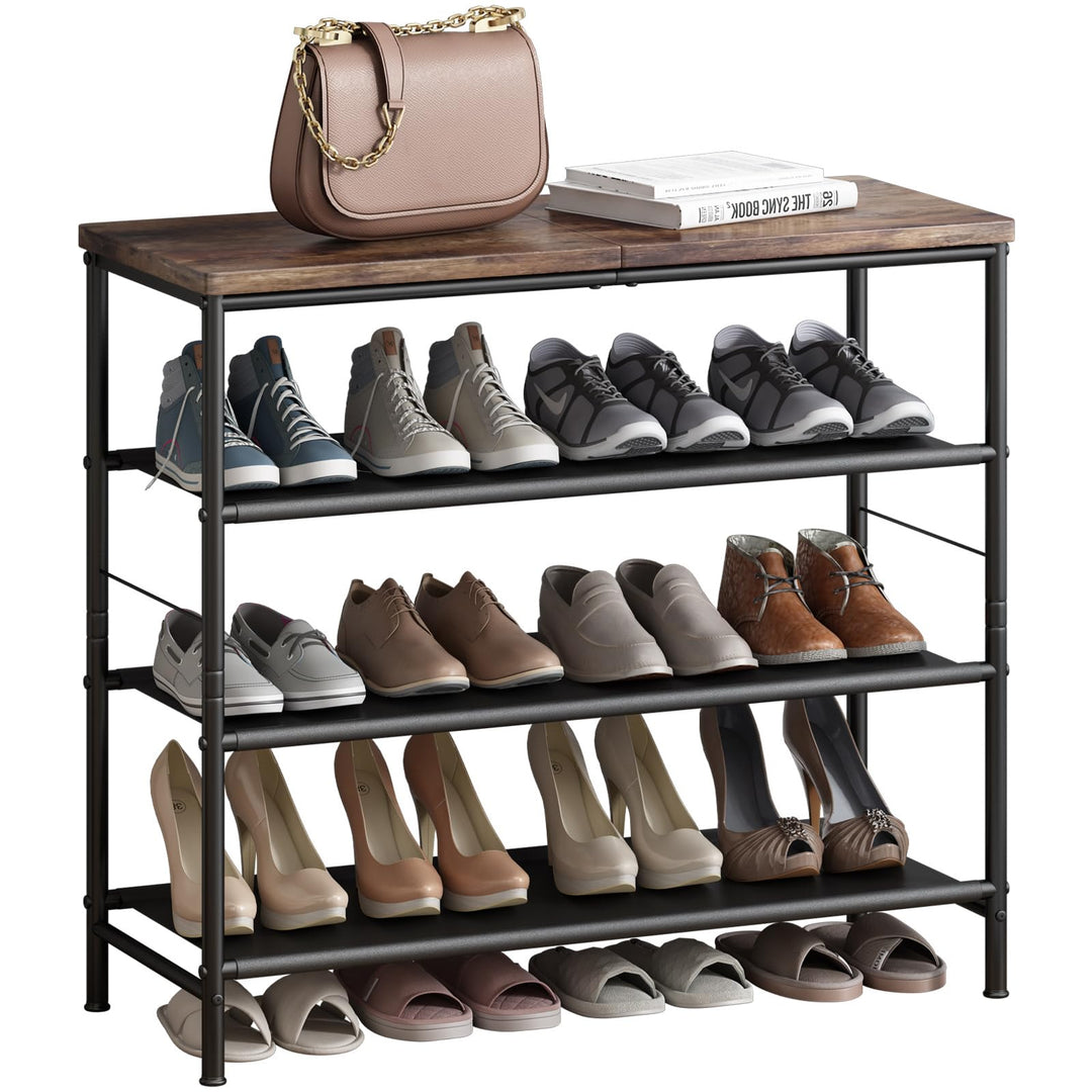 Schuhregal, 4-stöckiges Schuhablage mit oberem MDF-Paneel und Regal Vliesstoff für Eingangsbereich,
