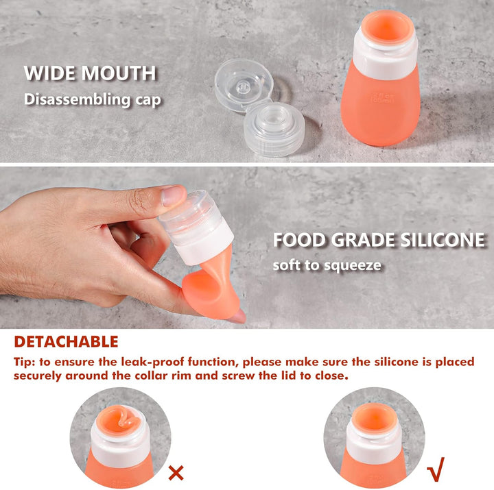 webake Salatdressing Flasche Silikon 5 Stück 55 ml Tragbar Salatdressing Shaker Behälter Quetschflas