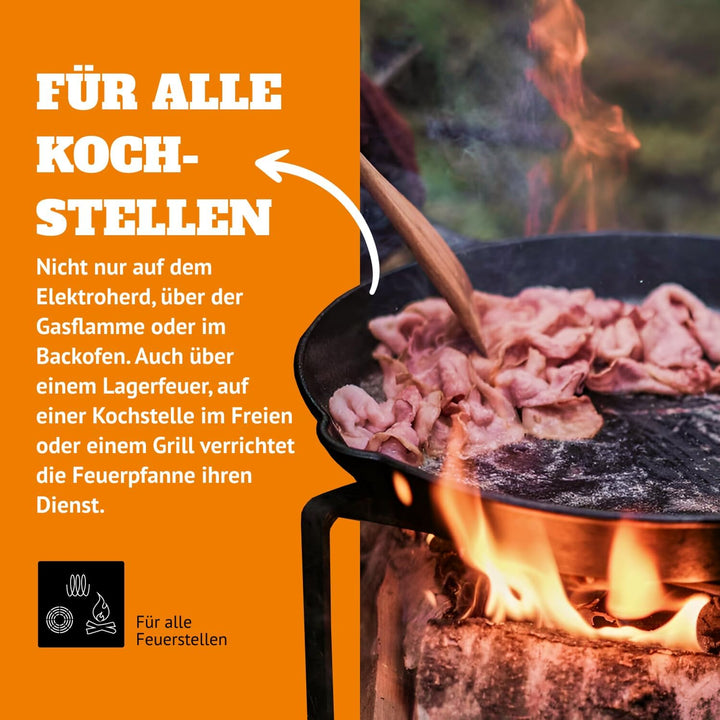 Petromax Feuerpfanne mit Stiel - Pfanne aus Gusseisen für alle Grill- und Herdarten, Gasflamme, Back