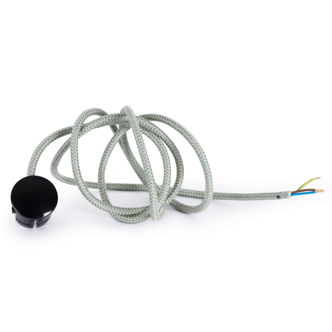 Textilkabel Zuleitung mit Schuko-Stecker (Winkelstecker aus Duroplast: Bakelit Optik), Leitung H03VV