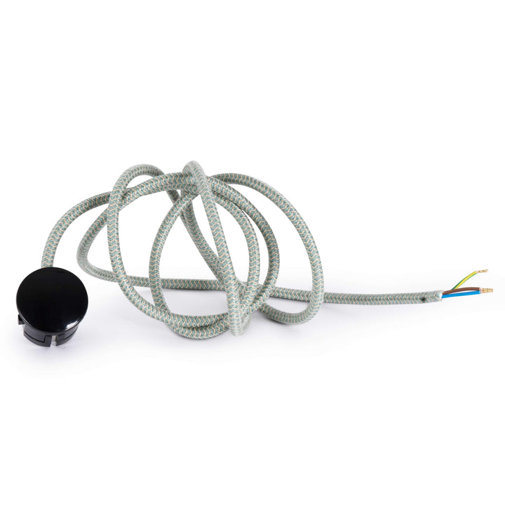 Textilkabel Zuleitung mit Schuko-Stecker (Winkelstecker aus Duroplast: Bakelit Optik), Leitung H03VV
