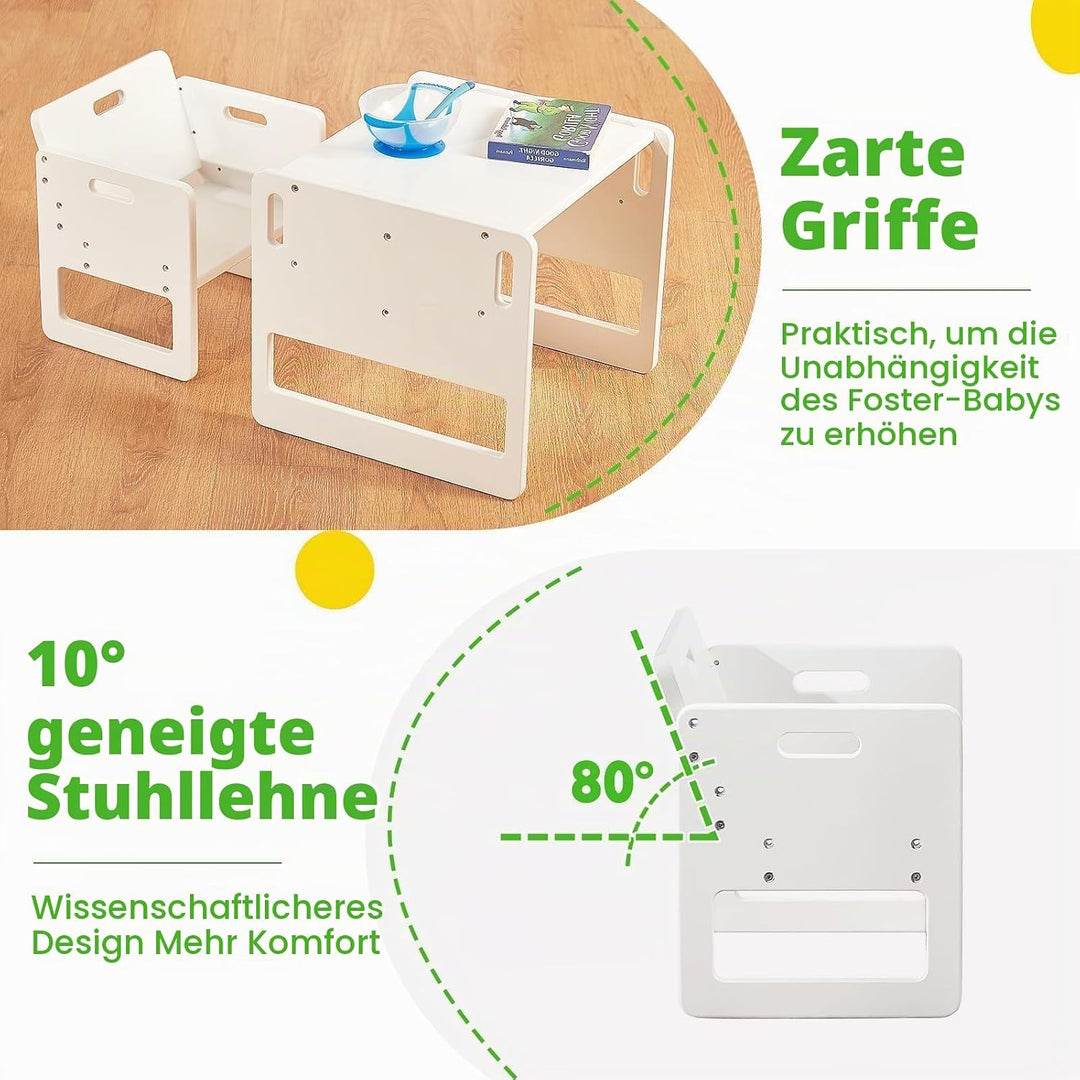 FUNLIO Montessori Beikosttisch und Stuhl-Set für Kleinkinder 1-3 Jahre, höhenverstellbar, Kinder-Tis