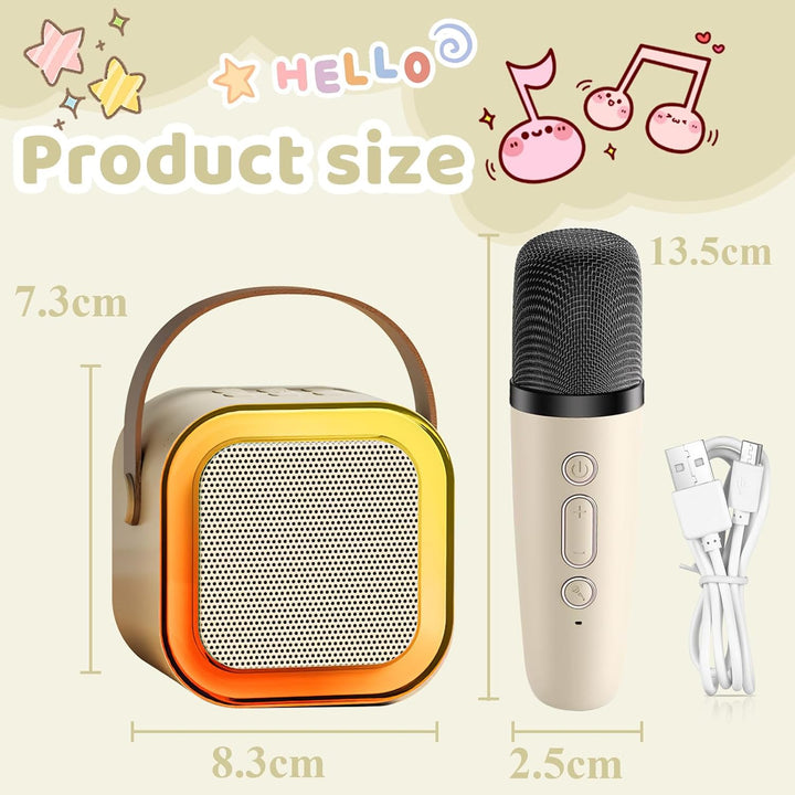Karaoke Set für Kinder mit 2 kabellosen Mikrofonen – Bluetooth Lautsprecher mit LED Discolichtern &