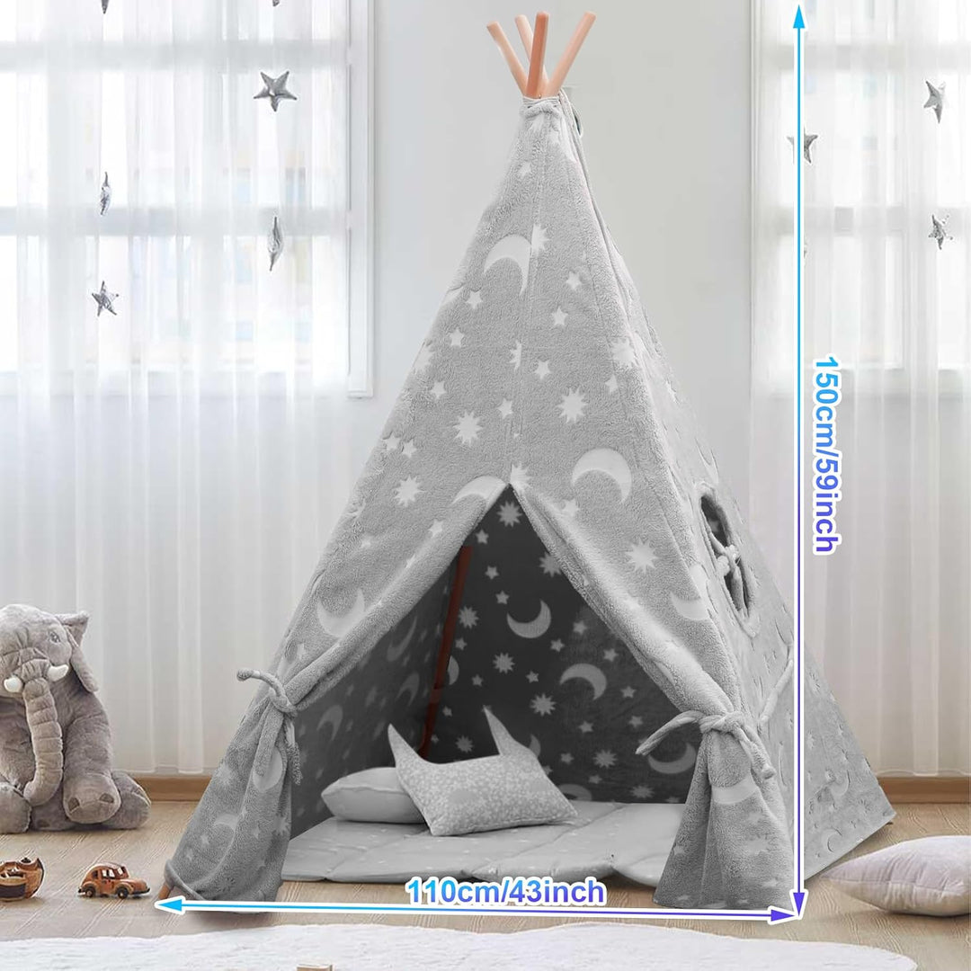 Tipi Zelt für Kinder, Tragbares Tipi Spielzelt,Drinnen Tipi Kinderzelt Grau, Grau