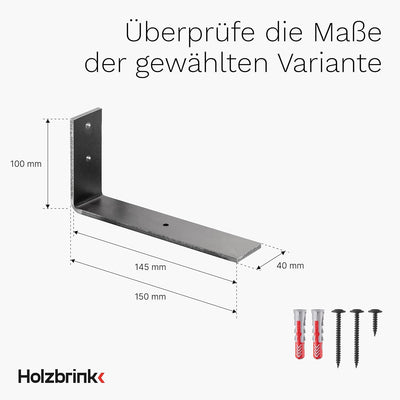 HOLZBRINK Regalträger Metall Regalhalter für Wandregal, Regalwinkel, Rohstahl mit Klarlack 150x100x4