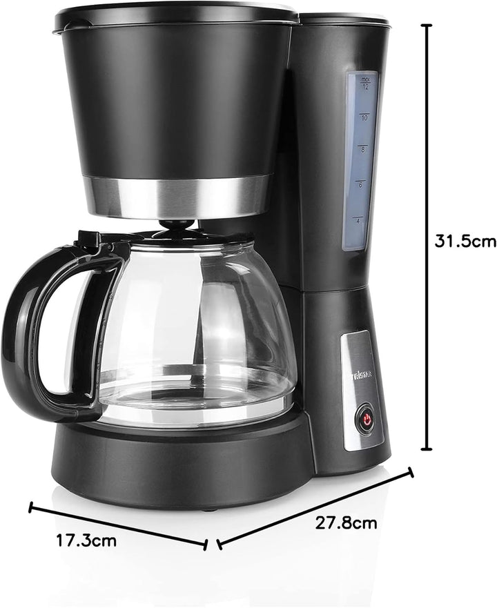 Tristar CM-1236 Kaffeeautomat – Fassungsvermögen: 1,2 l – Warmhaltefunktion, Schwarz 12 Tassen Glask