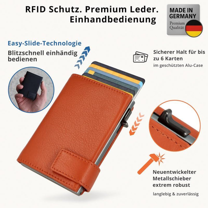 SecWal Kartenetui mit Münzfach Druckknopf inkl. Geschenkbox - Made in Germany - Echtleder Mini Geldb