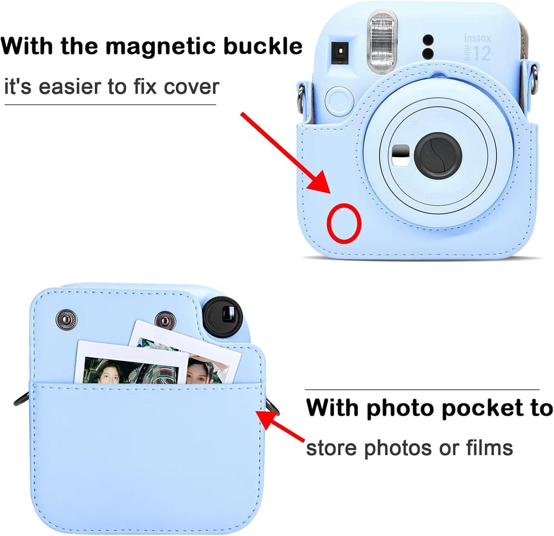 MUZIRI KINOKOO Tasche für Instax Mini 12/Fuji Mini 12 Sofortbildkamera, PU Leder Schutzhülle für Ins