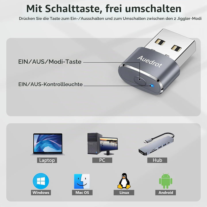 AUEDROT Mouse Jiggler Nicht Nachweisbar USB Mouse Mover mit Schaltertaste, Metall Maus Beweger Autom
