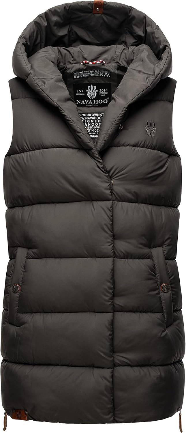 Navahoo warme Damen Winter Steppweste lang mit Kapuze Madilynaa XS-XXL M Anthracite, M Anthracite