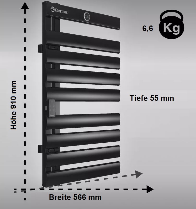 Thermex Badheizkörper, Handtuchwärmer, elektrisch – 425 W, IP24, Wandmontage, mit Thermostat – Schwa