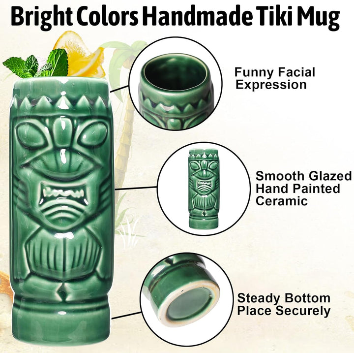 Tiki Tassen Cocktail Set von 2 - Becher aus Keramik, hawaiianische Partybecher, Trinkgeschirr, niedl