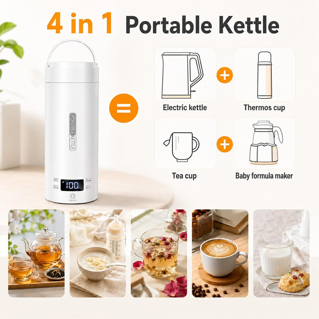 Idota Reisewasserkocher Klein, 400ml Reise wasserkocher mit 4 Temperaturstufen, Mini Reisewasserkoch