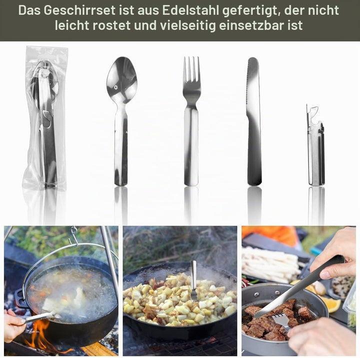 Kleemeiero Stil Bundeswehr Essgeschirrset Outdoor Geschirr-Set Aluminium Kochgeschirr Bund Essbestec