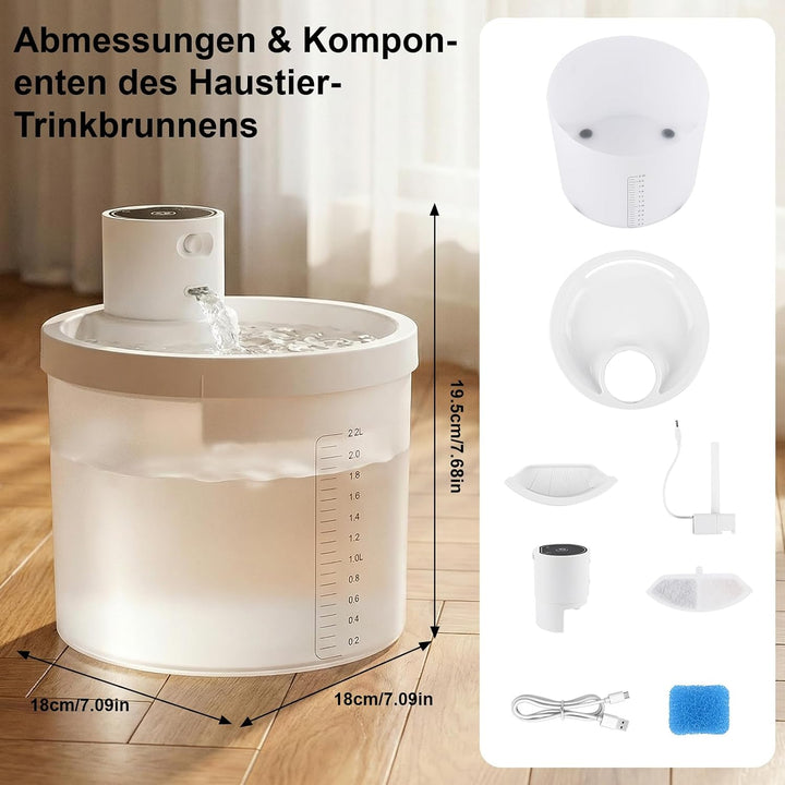 Katzenbrunnen Kabellos 2.2L Trinkbrunnen für Katze,Katzenbrunnen Kabellos mit Bewegungsmelder,Ultra
