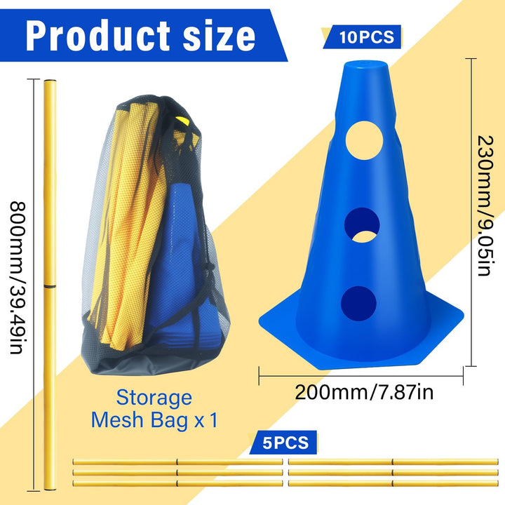 5er Sports Steckhürdenset Cavaletti Agility Set Hunde Hürden Steckhürdenset 10 Kegel 23cm + 5 Stange