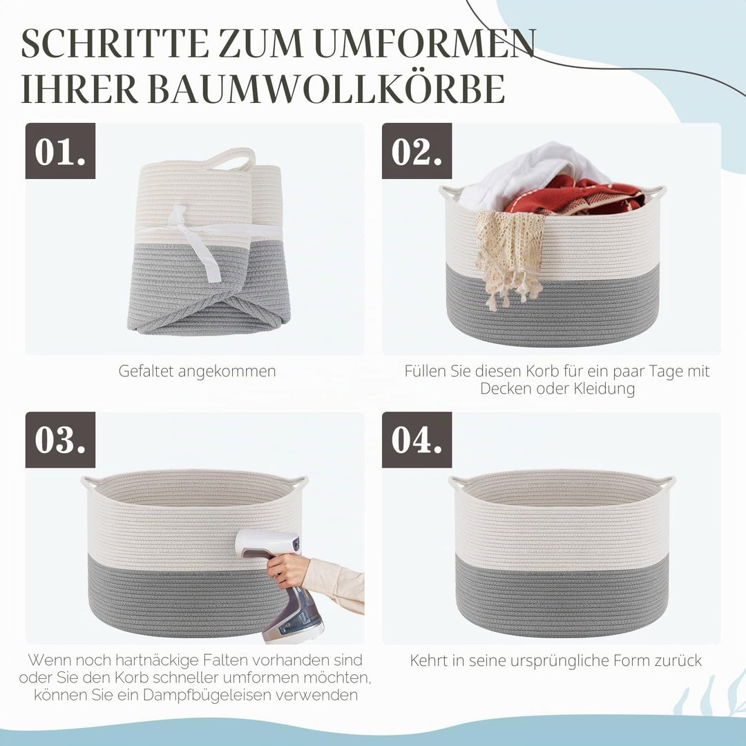 Maliton Aufbewahrungskorb gross für Wohnzimmer, Wäschekorb Geflochten aus Baumwollseil,Spielzeug Kor