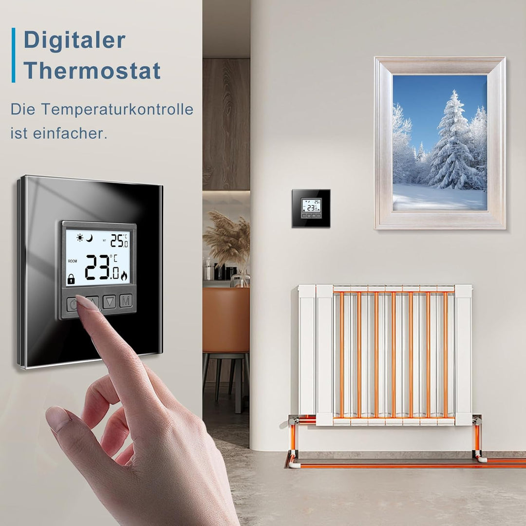 CNBINGO Digitales Thermostat Unterputz mit Kristallglas-Rahmen für Antriebssteuerung elektrische ode