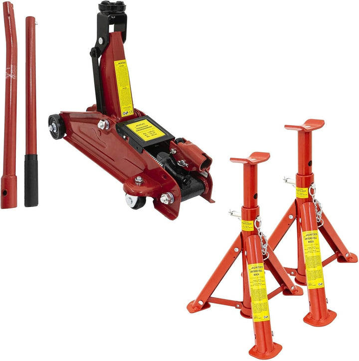 PETEX Rangierwagenheber, 2 T, hydraulisch + 2X Unterstellböcke, höhenverstellbar und faltbar, 2 T, r