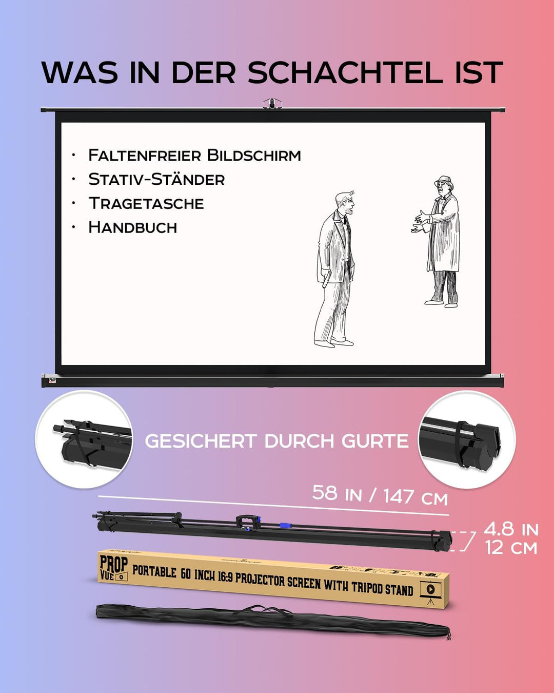 Beamer Leinwand mit Stativ 60 zoll – Projektor Leinwand für Indoor und Outdoor für Film und Büropräs