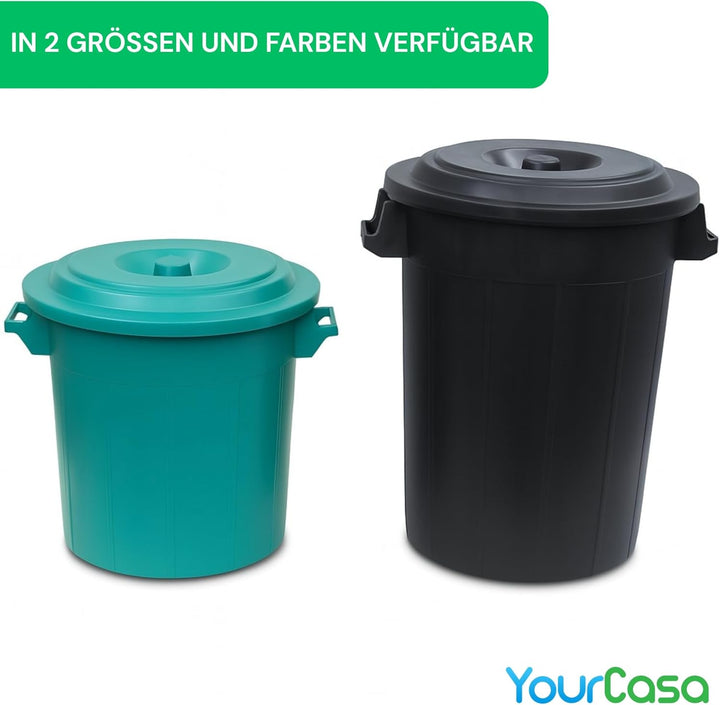 YourCasa Mülltonne 70L - Mülleimer mit Deckel verschliessbar - Tonne mit Trageriffen für Garten - Fu