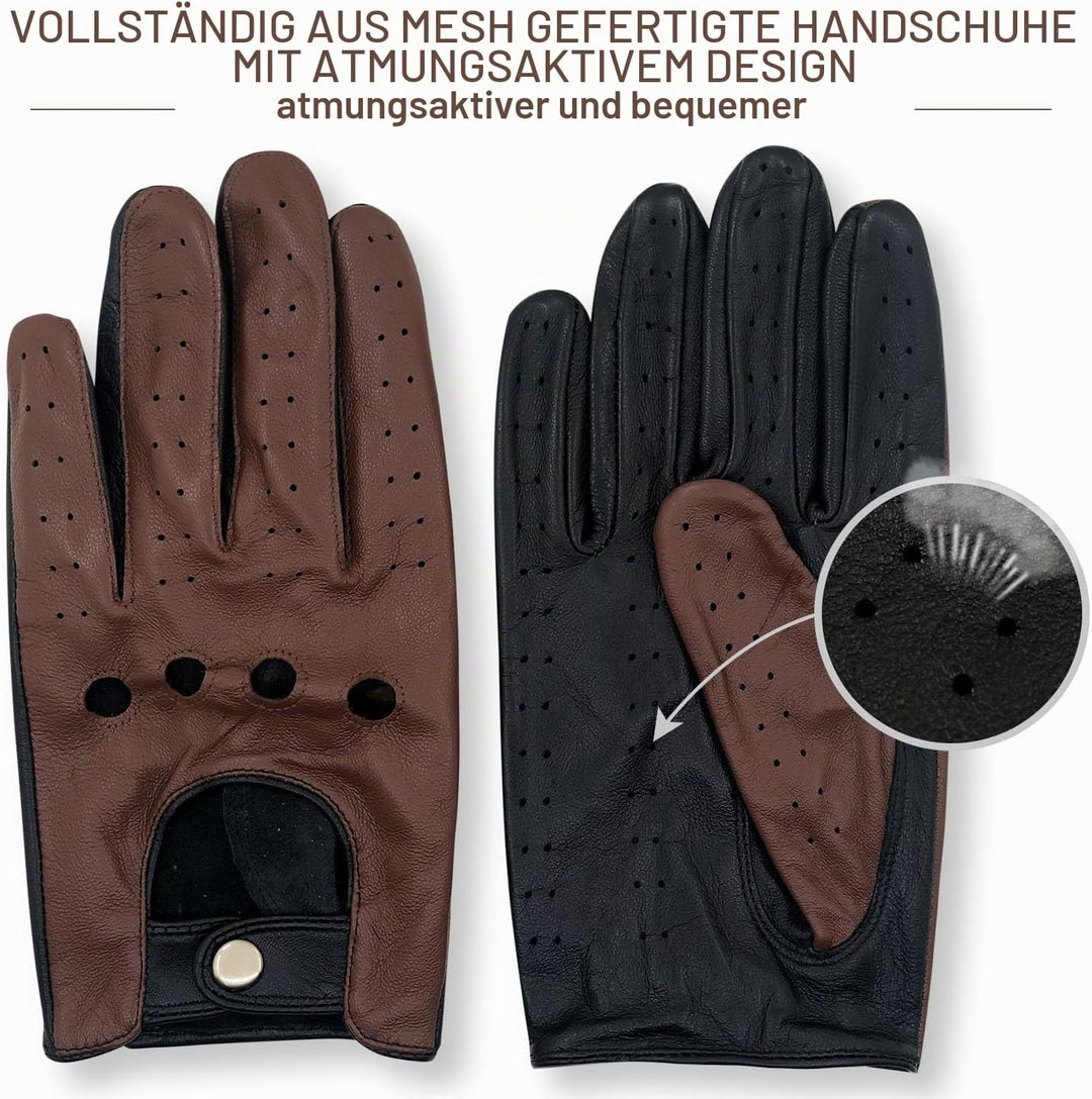 ZLUXURQ Herren Luxus 100% Schaffell Fahrhandschuhe-Weiches hochwertiges Leder, Small(20.4-21.6cm) Sc