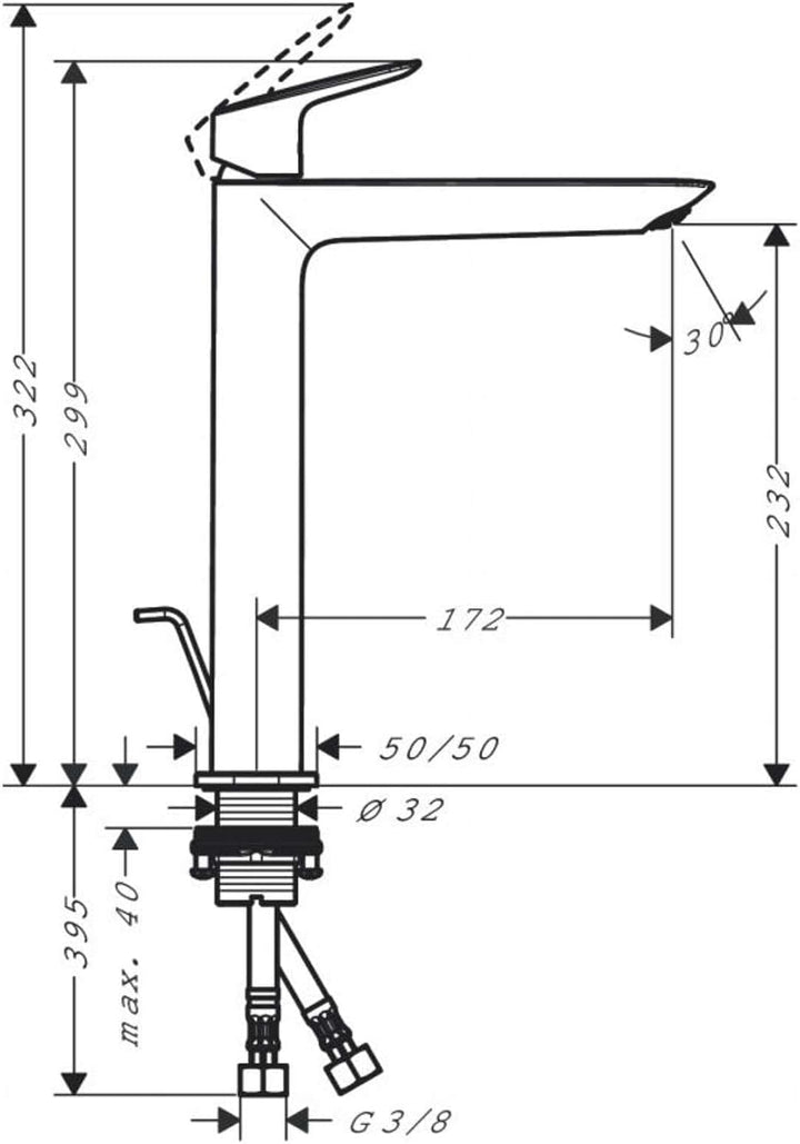 hansgrohe Waschtischarmatur Logis, Wasserhahn Bad mit Auslauf Höhe 240 mm, mit Zugstange, Badarmatur